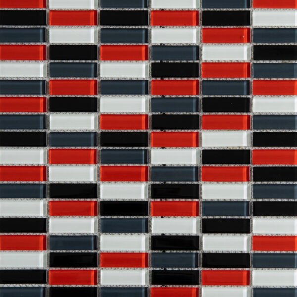 MOSAICO CRISTAL BTFF BARRAS MIX NEGRO/ROJO/GRIS/BLANCO 12 15x48, 30X30
