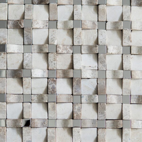 MOSAICO CRISTAL FICO CON NATURAL STONE, STAINLESS STEEL BEIGE MG-407 270x270